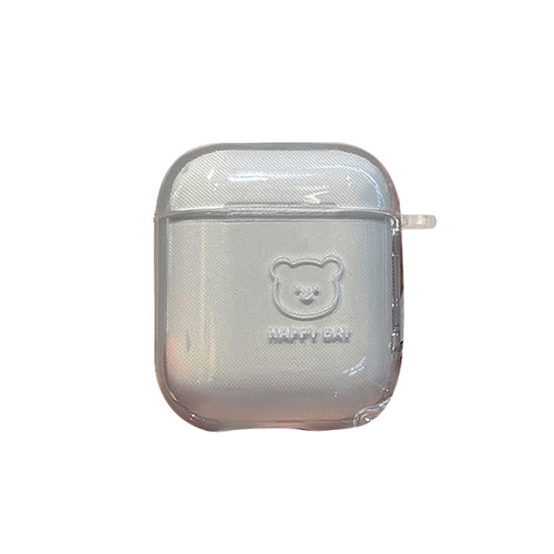 Soft Case TPU Transparan Motif Kartun Beruang Putih Dengan Rantai Untuk Apple Airpods 1 2 Pro 3 Bluetooth Earphone