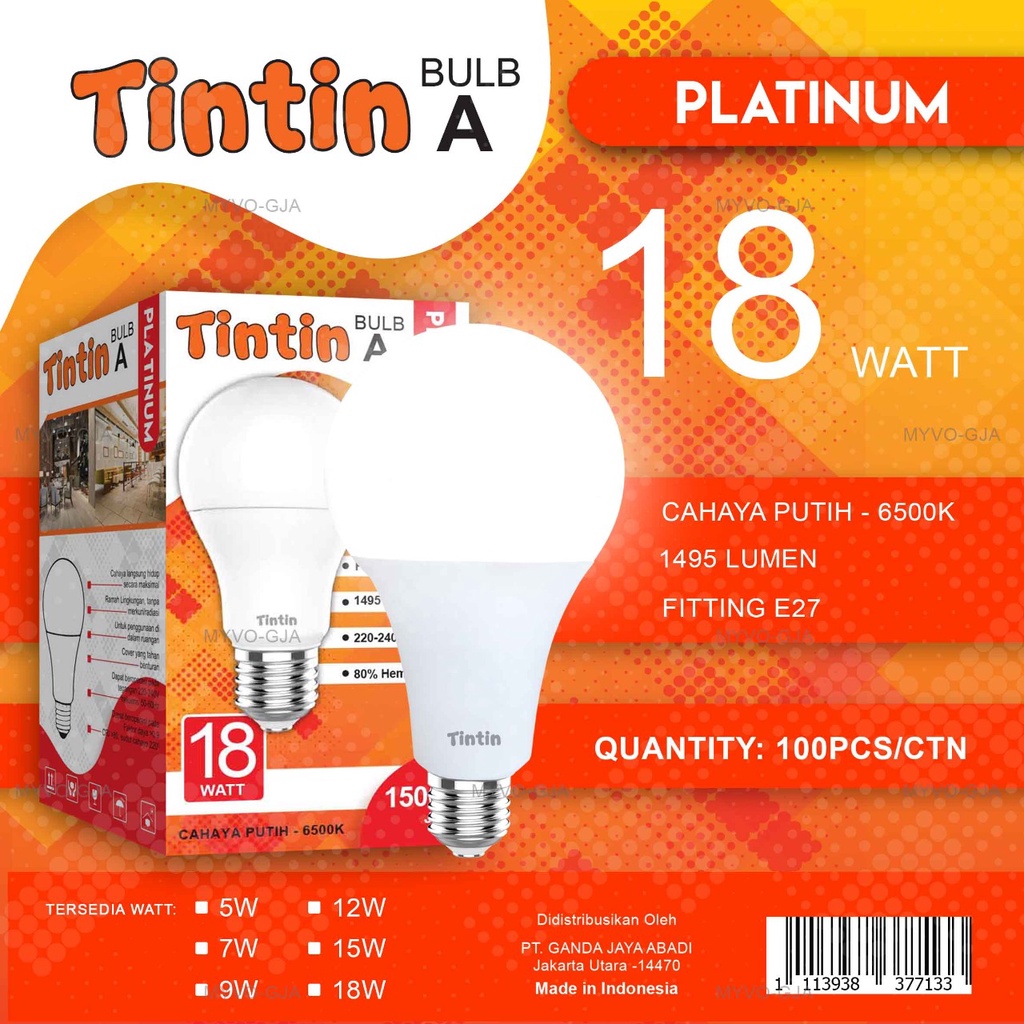 Lampu Bohlam LED Platinum 5w 7w 9w 12w 15w 18w 21w 25w Putih E27 Standar tipe  Bulat/  Kapsul GARANSI TERANG SNI-