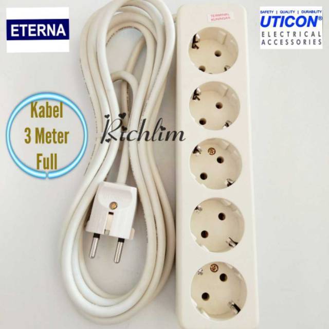 STOP KONTAK UTICON 5 LUBANG+3 METER KABEL ETERNA+STEKER ARDE UTICON/COLOKAN LISTRIK