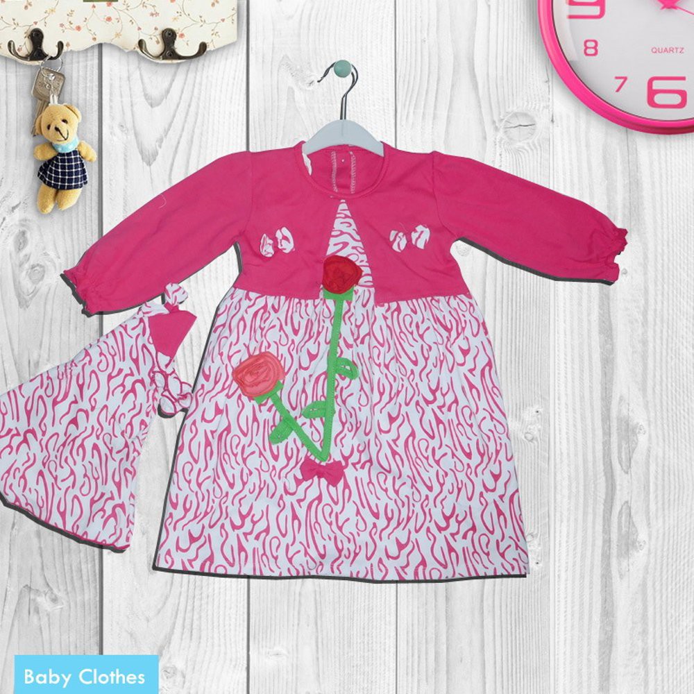 Grosir Gamis Bayi Model Rompi Motif Salur Variasi Bunga Timbul