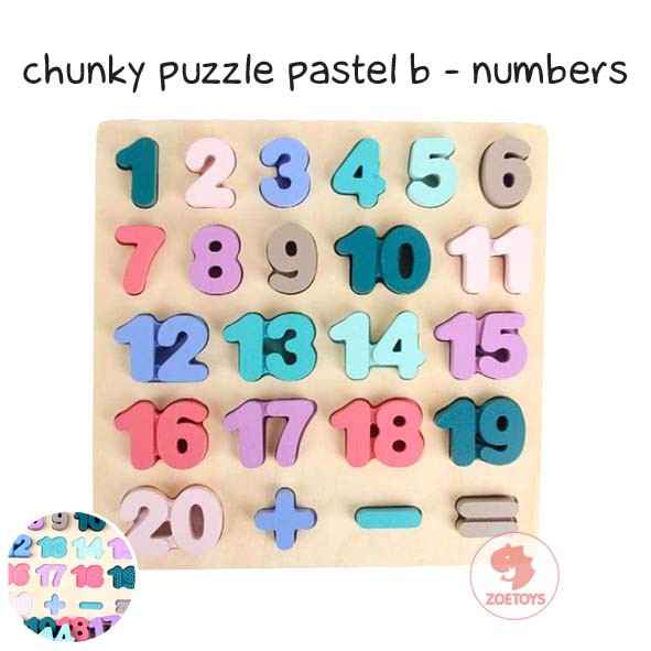 Zoetoys Premium Chunky Puzzle Pastel Alphabet | Wooden 3D Angka Huruf Geometri | Mainan Edukasi Anak | Cari Kado | Cari Kado Natal