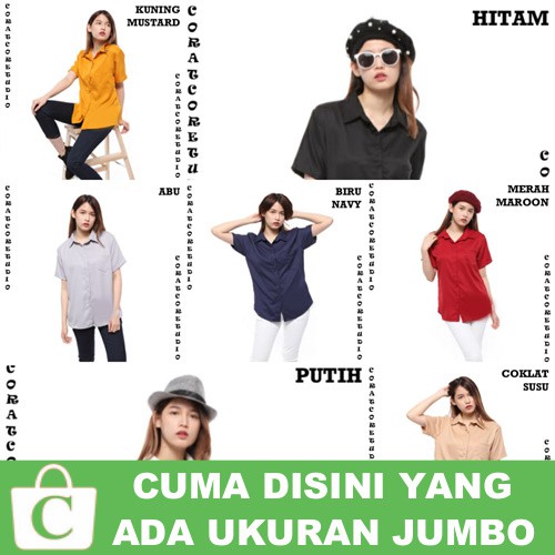  Kemeja  Wanita  Hem Jumbo Big Size Pendek Polos Kantong 