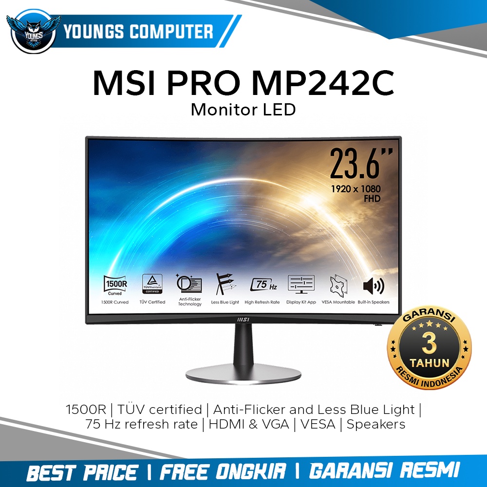 LED MSI PRO MP242C 24&quot; Curve 1080p 75Hz + Speaker | Business Monitor