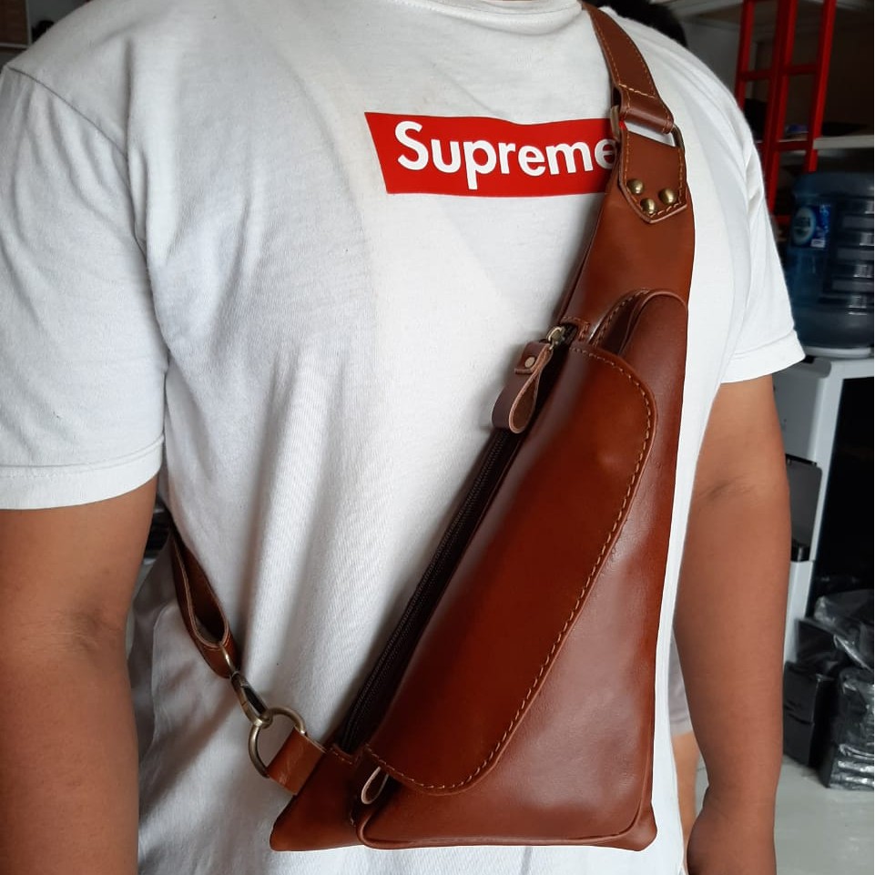  TAS  KULIT ASLI PRIA  WAISTBAG PINGGANG SELEMPANG Shopee 