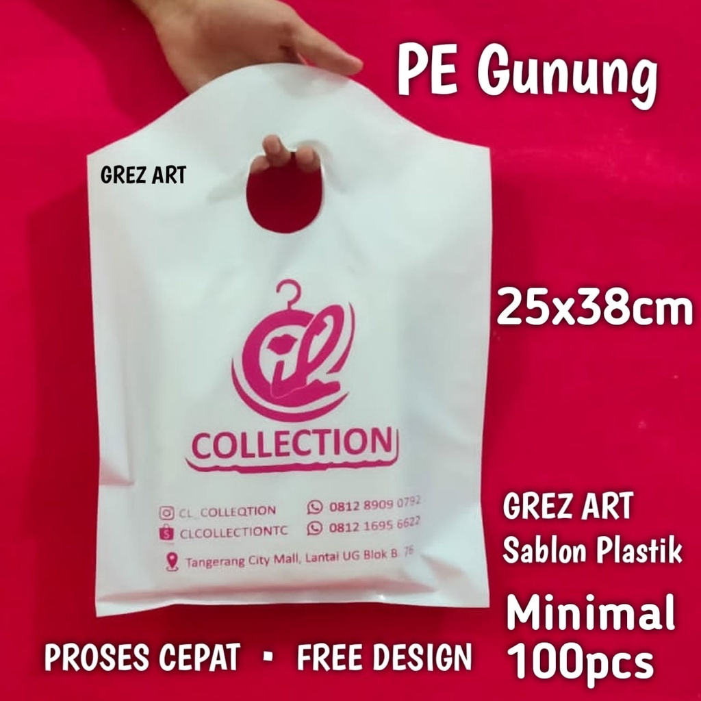 Plastik Sablon PE GUNUNG DISTRO, 25x38 FREE DESIGN