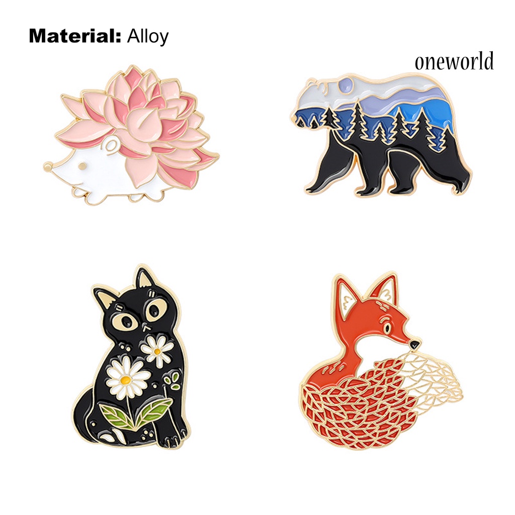 OW@ 4Pcs Animal Badge Fox Cartoon Flowers Design Cartoon Animal Japanese Style Enamel Brooch for Birthday Gifts