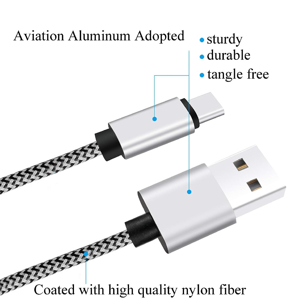 Kabel Nilon Braided Data Charger USB Tipe C Panjang 3M untuk Huawei Samsung Xiaomi