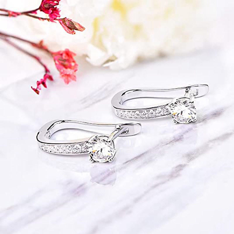 Anting Bulat Lapis Silver Dengan Kristal Kubik Zirconia Untuk Wanita