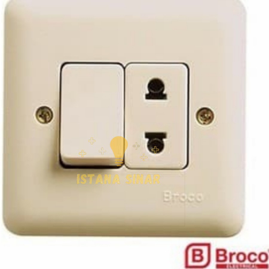 Stop Kontak + Saklar Merk Broco 52536U Engkel Stop IB Warna Cream