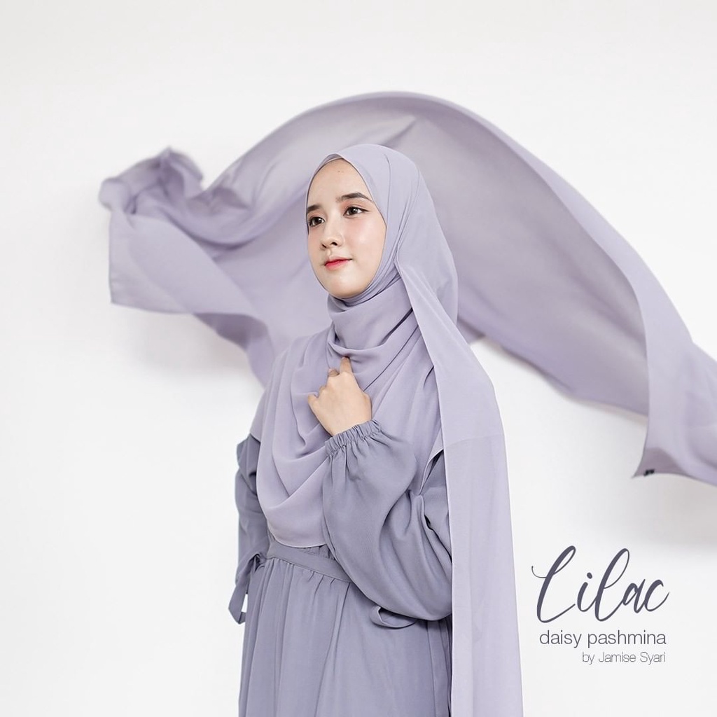kerudung jilbab PASHMINA segi empat panjang bahan CERUTY babydoll warna abu grey muda polos premium 