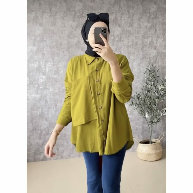 kemeja wanita yuki - atasan wanita crincle airflow ld 110