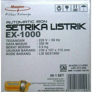 Setrika Listrik Maspion EX 1000 Outomatic iron