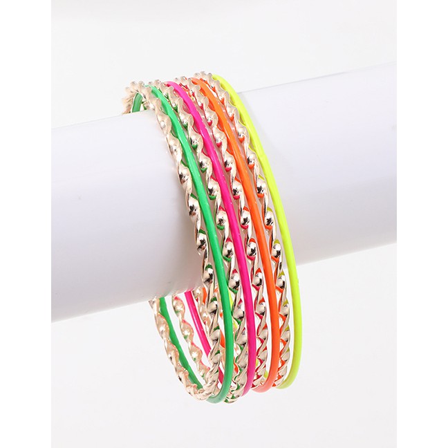 LRC Gelang Fashion Color Metal Ring Hollow Bracelet Set F40693