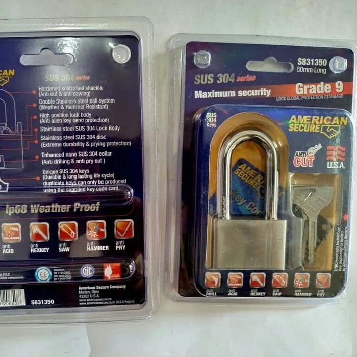 Gembok American Secure 50mm Panjang Dan Pendek -Gembok Anti Cairan Setan anti Cut