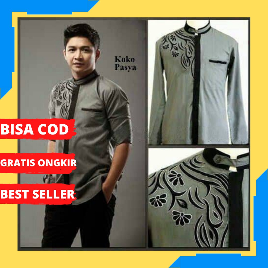 Baju Koko Wadimor Tangan Lengan Panjang Jumbo Busana Muslim Pria Takwa Taqwa Putih Katun dewasa D9L3