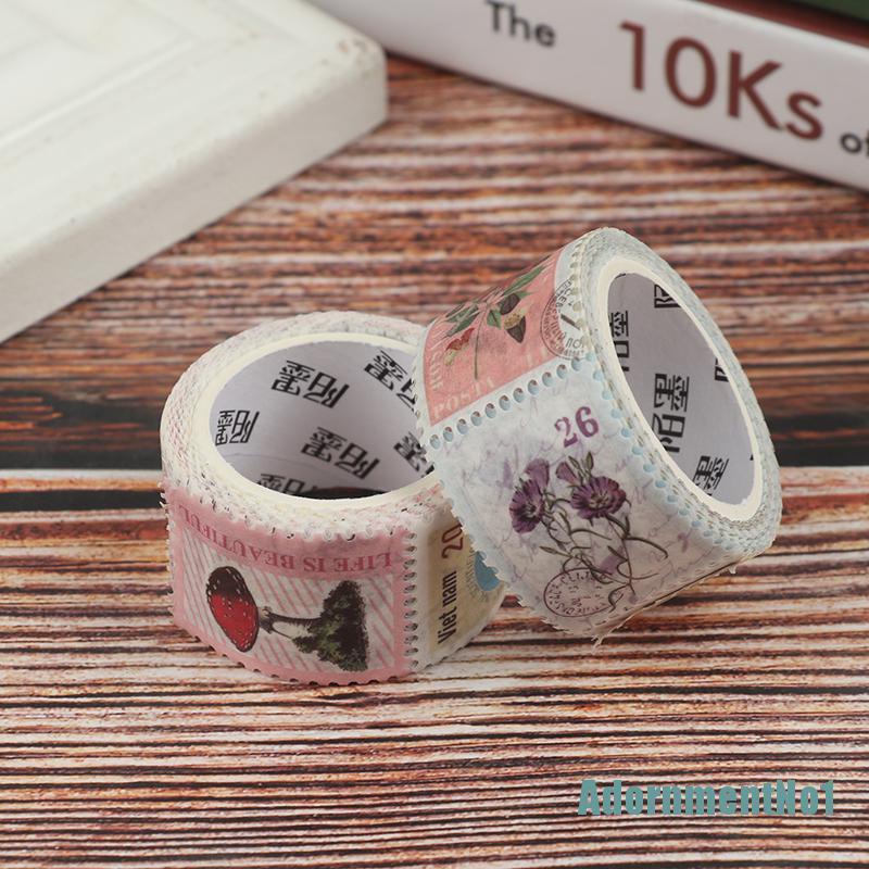 (AdornmentNo1) Tape Stempel Motif Tanaman Retro Untuk Dekorasi Scrapbook / Jurnal