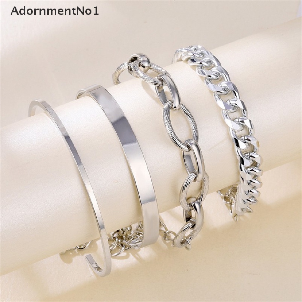 (AdornmentNo1) Gelang Tangan Rantai Metal Tebal Besar Gaya Retro Untuk Wanita