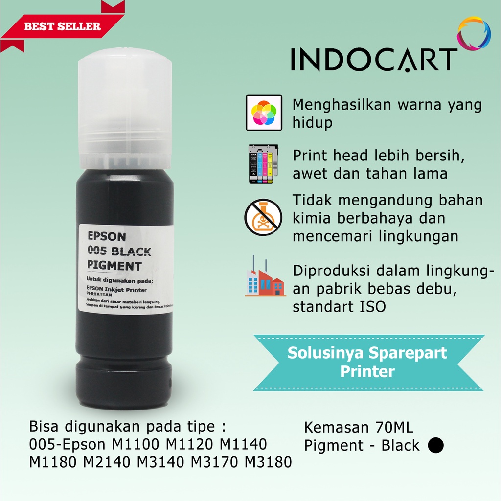 IndoCart Tinta Premium Refill Printer Epson 005 Pigment Ink-Black-70ml