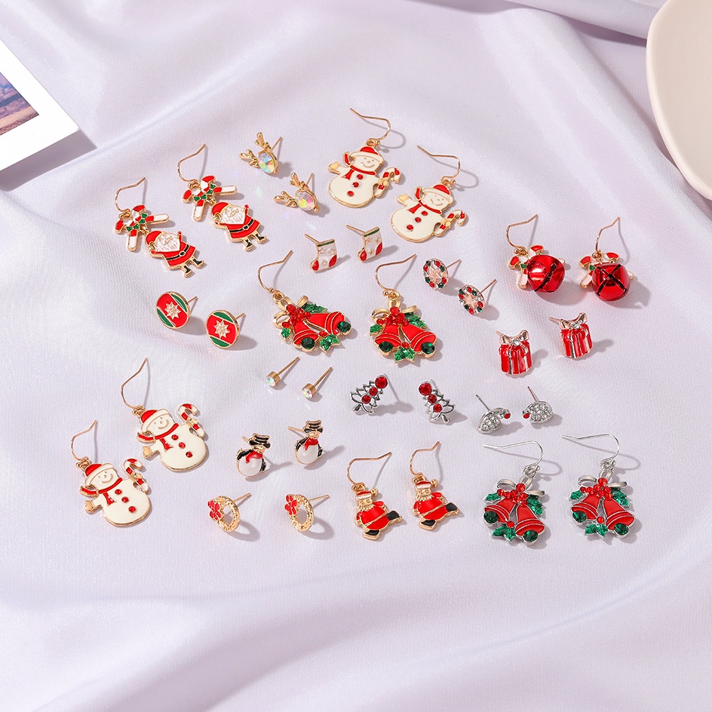 Lonceng Kartun Kreatif Natal Stocking Anting Wanita Set Anting Liontin Santa Lucu Hadiah Natal