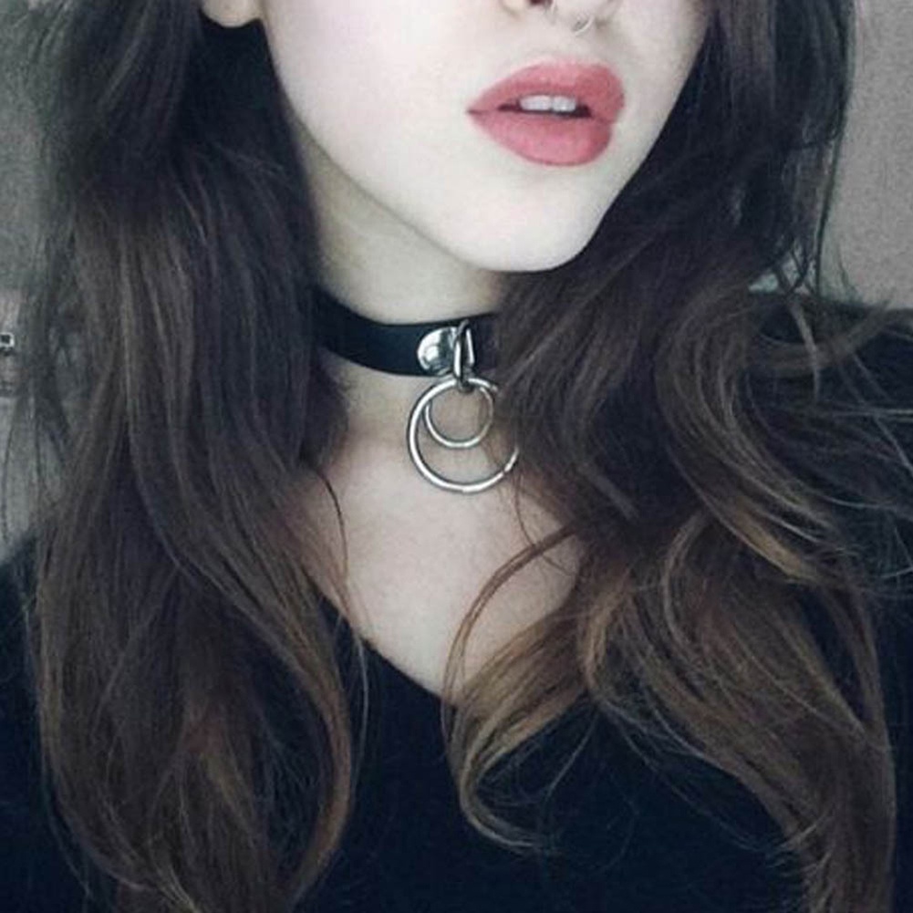 Hu Hu Hu Hu Hu Alat Bantu Pasang Kacamata♡ Kalung Choker Bahan Kulit Imitasi Dengan Kancing Snap Ganda Gaya Punk Gothic Untuk Wanita