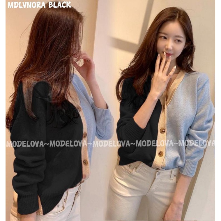 MDLV ~ BAJU RAJUT CARDI COMBI NORA // CARDIGAN RAJUT LENGAN PANJANG CEWEK // FASHION WANITA