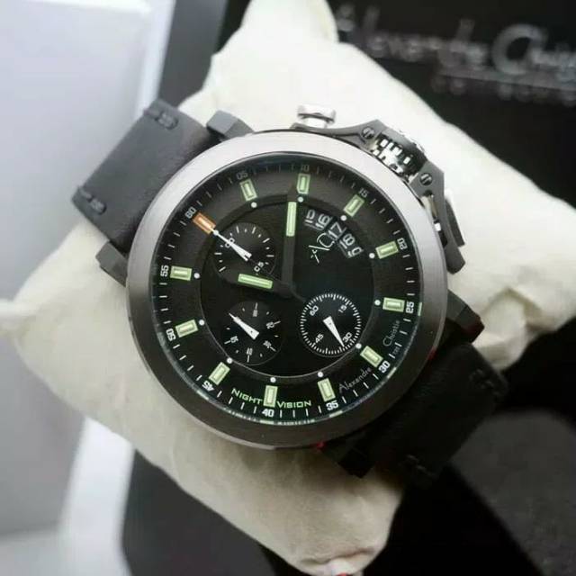 Jam Tangan Pria Alexandre Christie AC 9200 Black Grey Night Vision Original Garansi Resmi