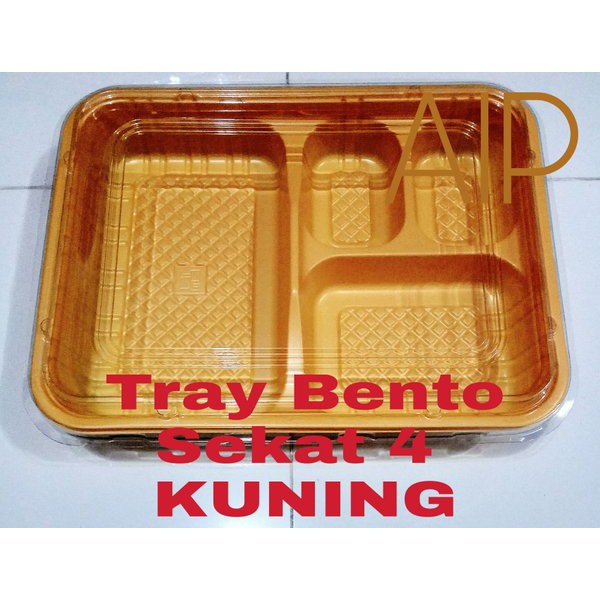 Terbaru Tray Mika Bento Sekat 4 Kuning Lunch box kotak makan plastik