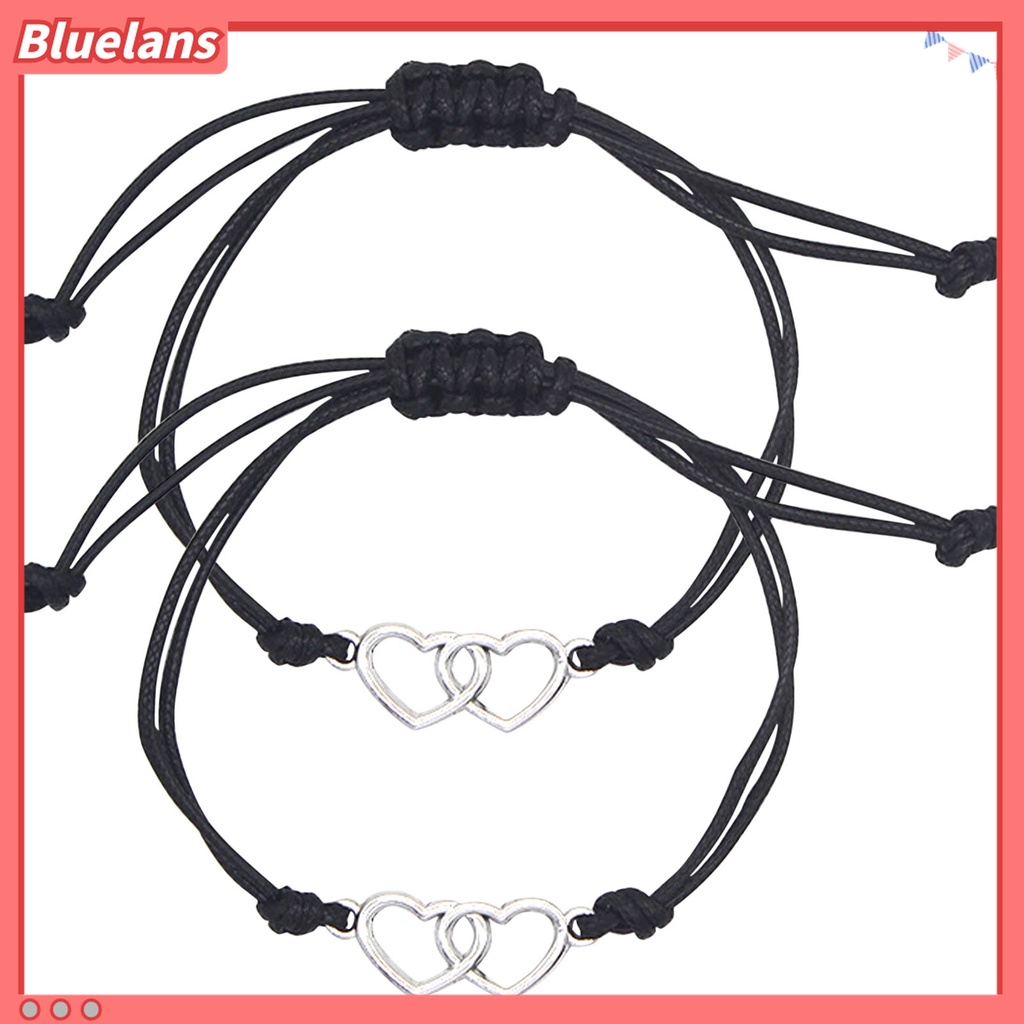 2pcs / Set Gelang Handmade Desain Hati Ganda Permukaan Halus Untuk Pasangan