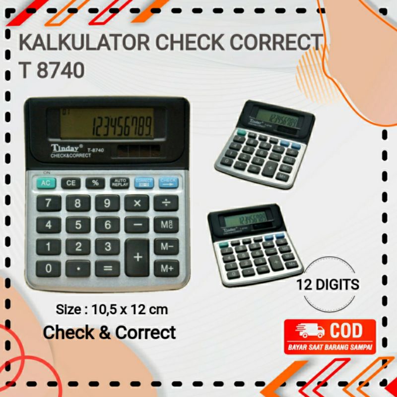 

Kalkulator Office Check Correct 12 Digits MURAH FREE BATERAI Best Seller T8740 Calculator Classic Elegan Kakulator Kantor Sekolah