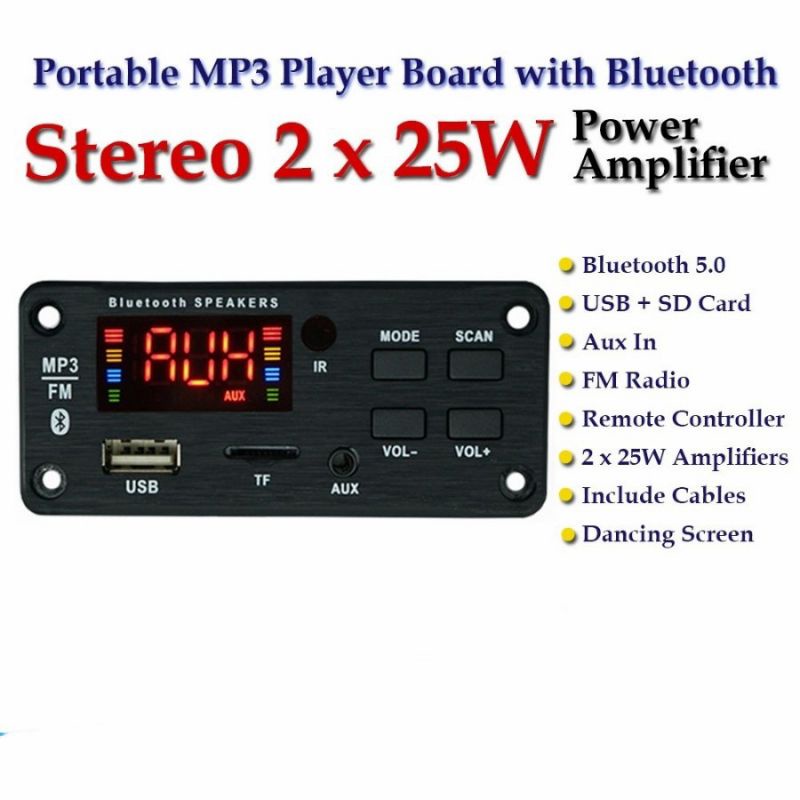 Amplifier 2x25watt Stereo Mp3 USB FM Bluetooth modul 12V D002BT
