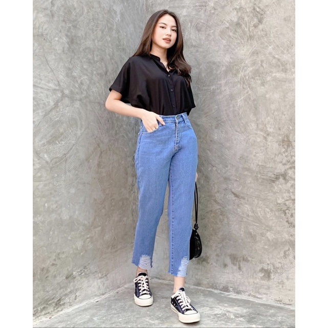 Boyfriend Jeans Ripped Boyfriend Sobek Bawah Premium 27-32