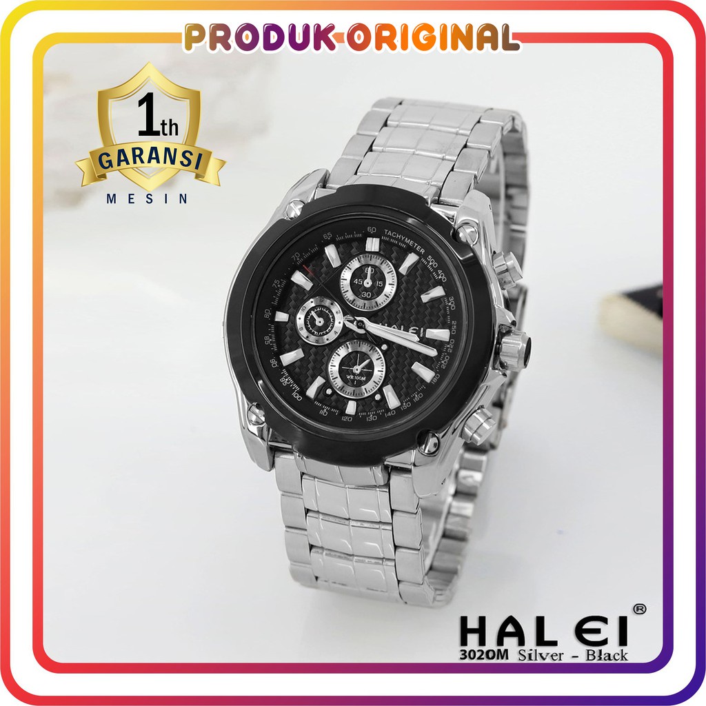 COD JAM TANGAN PRIA HALEI ORIGINAL 3020 RANTAI STAINLESS STEEL SPORT WATER RESISTANT