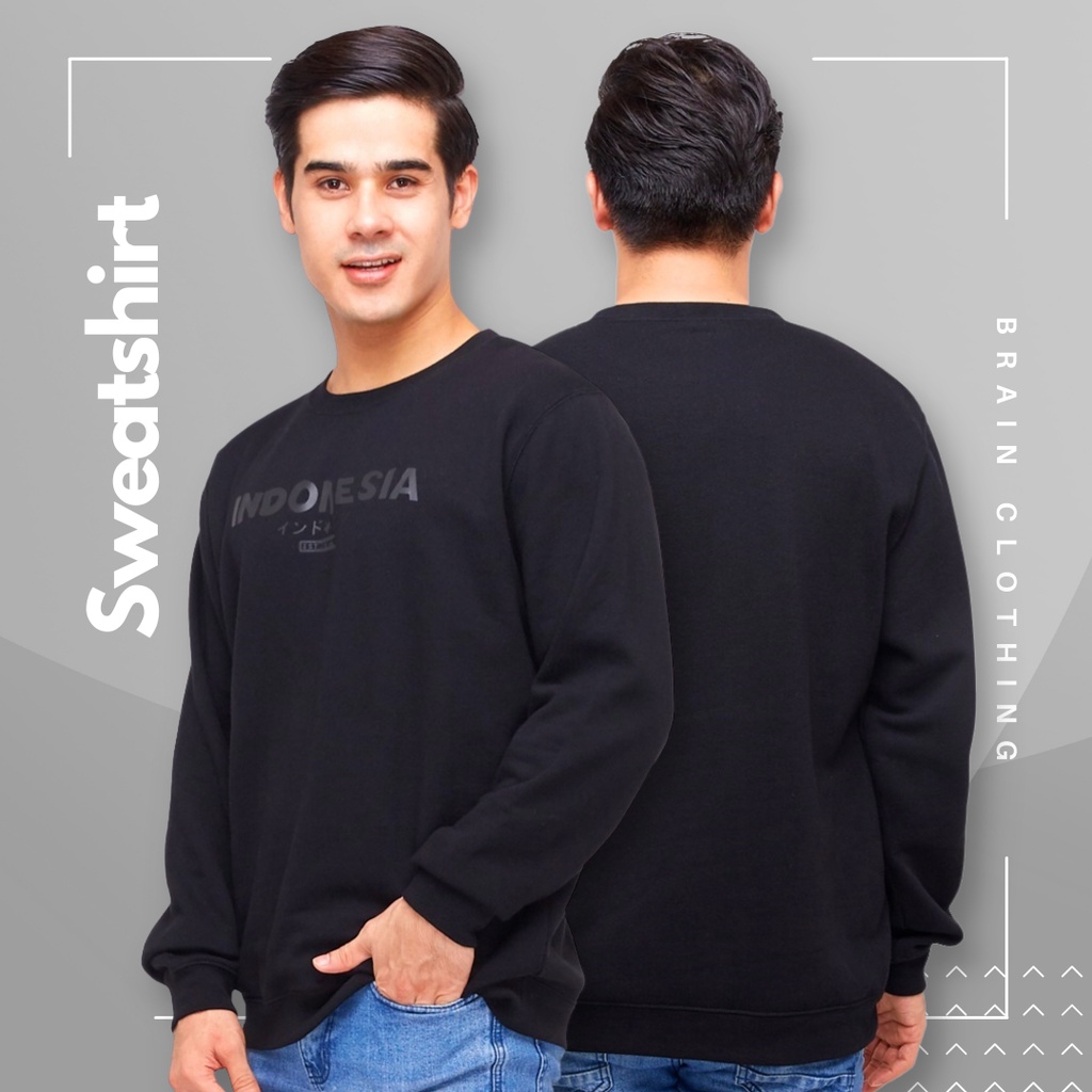 Brain Clothing Sweatshirt Pria BLACK IDN CN warna Hitam