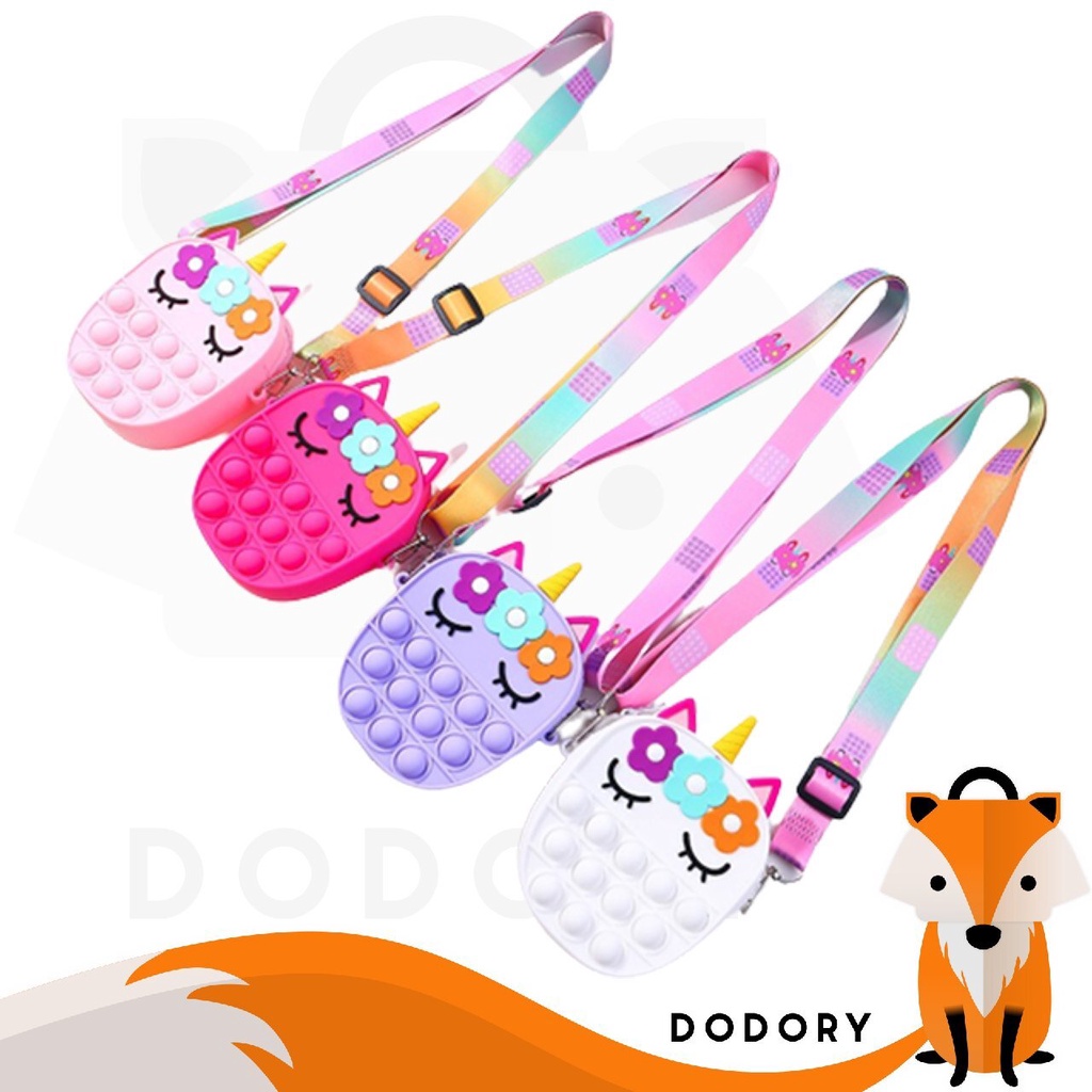 DODORY DDR1442 Tas Selempang Pop It Mini Rubber Motif Unicorn Oval Anak  PopIt Rainbow