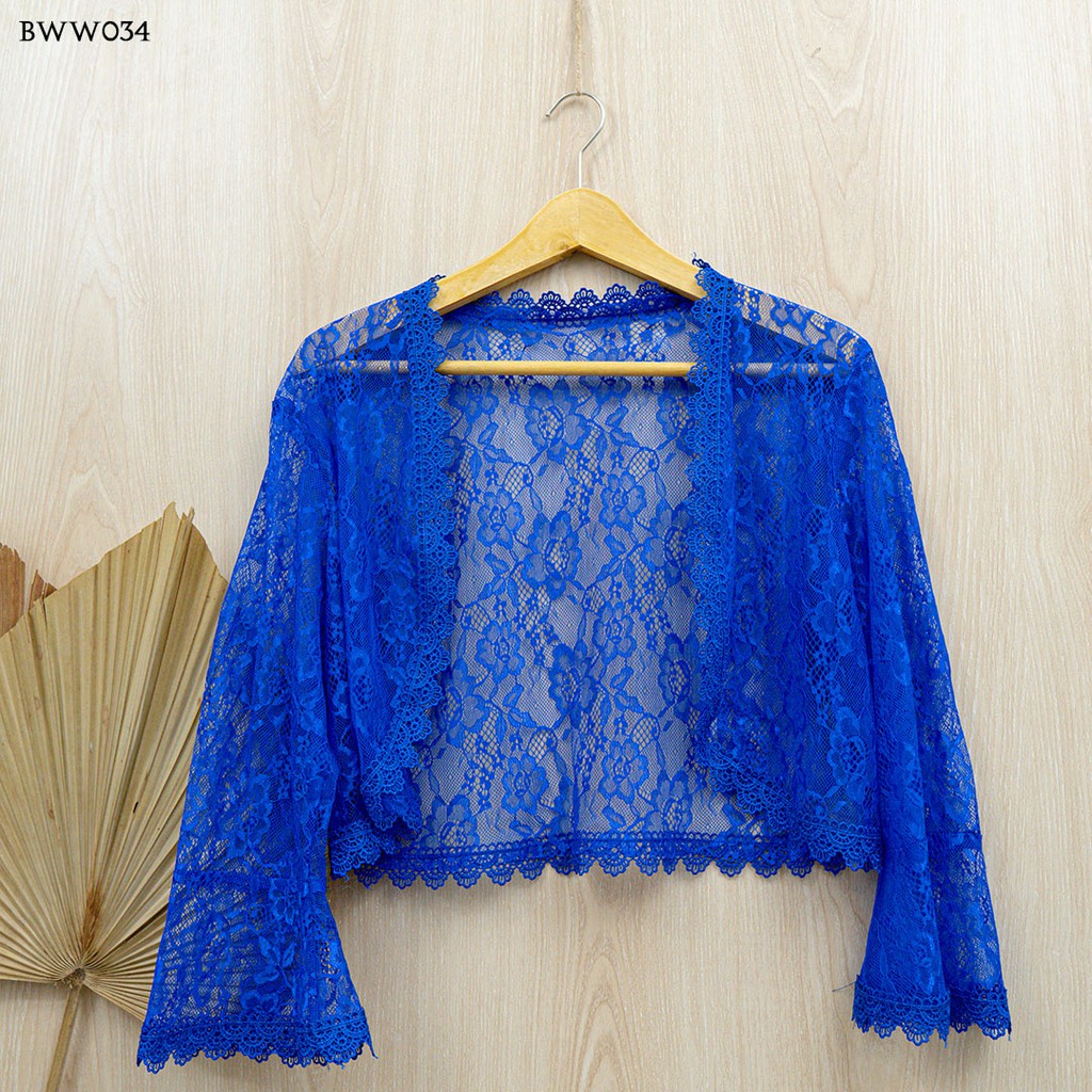 [BISA COD] BOLERO PESTA WEDDING AKSESORIS PENGANTIN CARDIGAN BROKAT BIRU BWW034