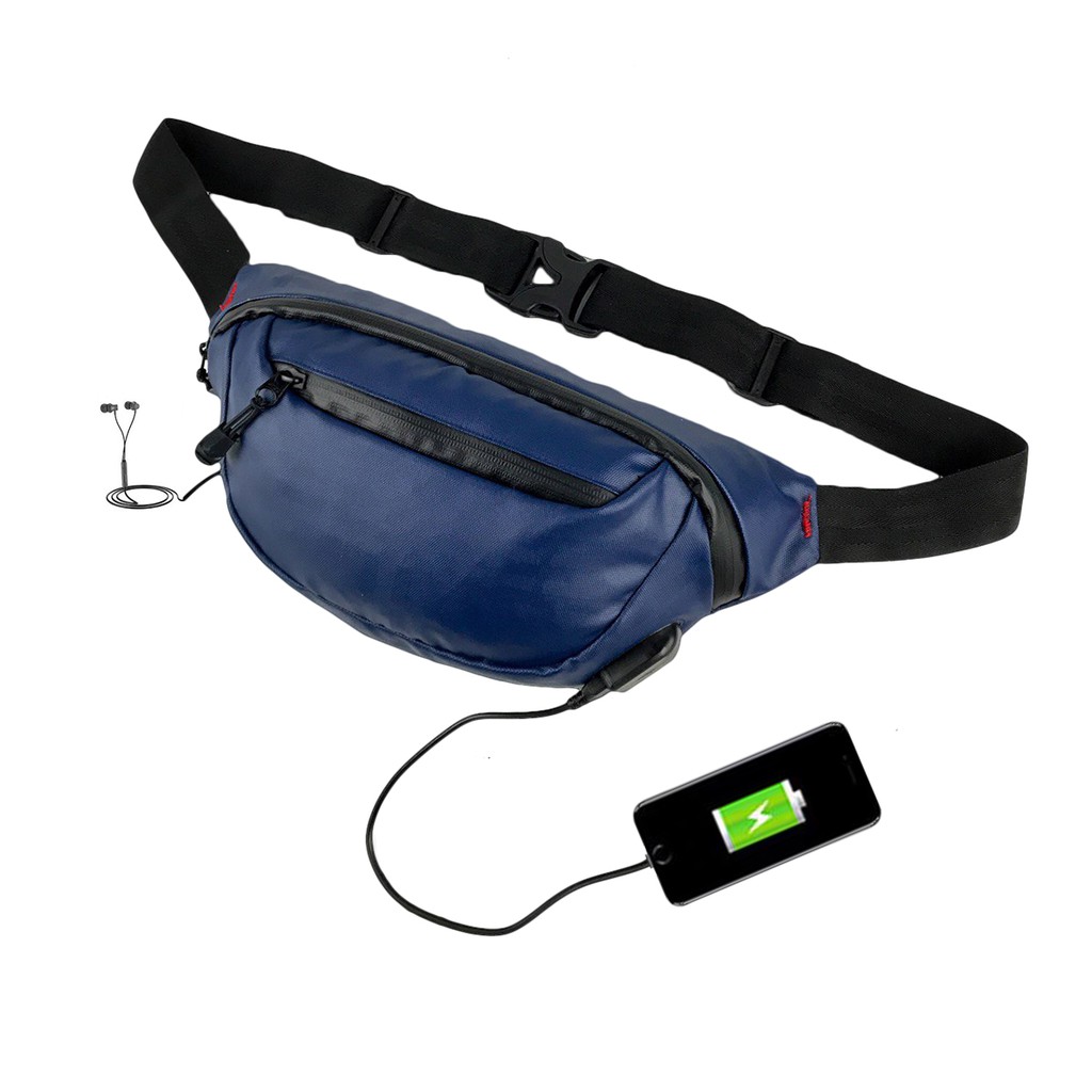 Waist Bag USB Waterproof Keren Premium Murah Berkualitas - Burial Shop