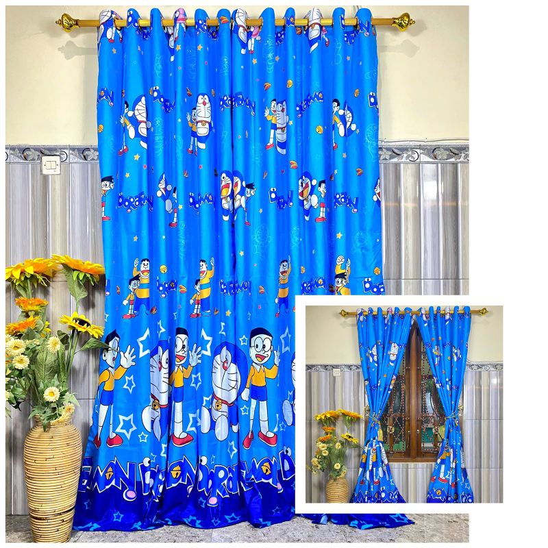 Gorden Jendela Kamar Anak Murah Smokring Besar Motif Doraemon Star Terlaris Bahan Katun Halus / Gord