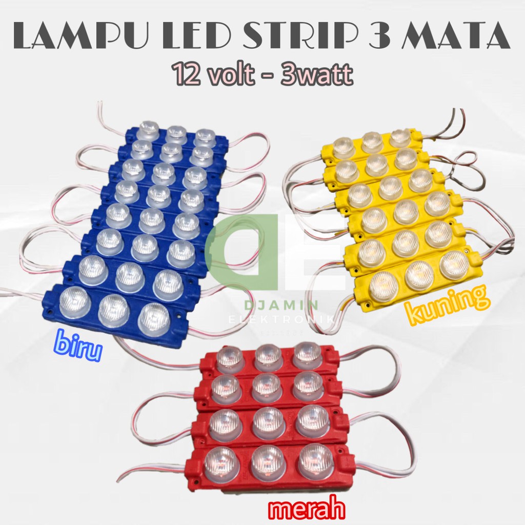 Lampu LED Variasi Modul Strip Lensa Mata Besar 3 Mata 12V Lem 3M Kuat