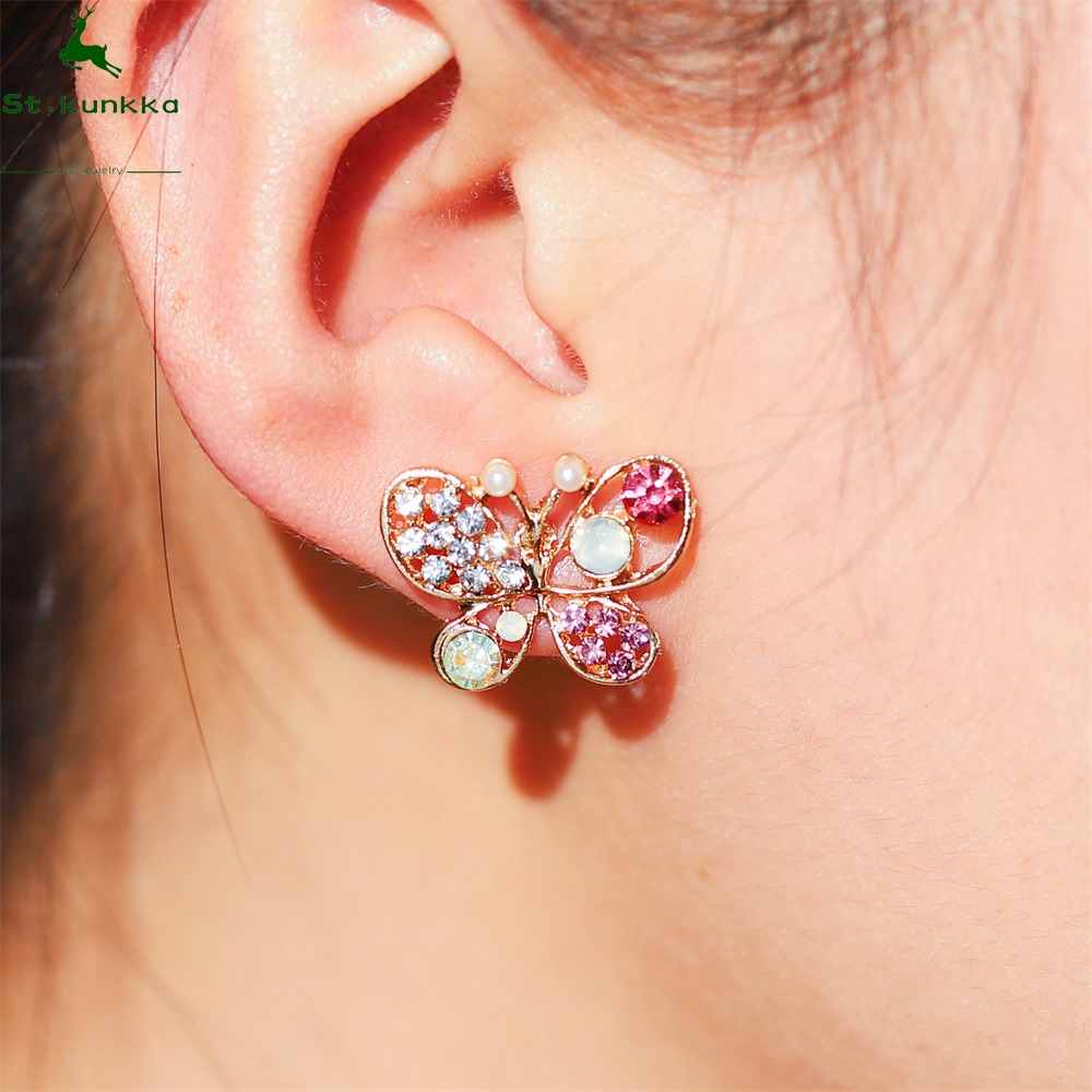 2pcs/bag Sepasang anting kupu-kupu Korea baru anting berlian