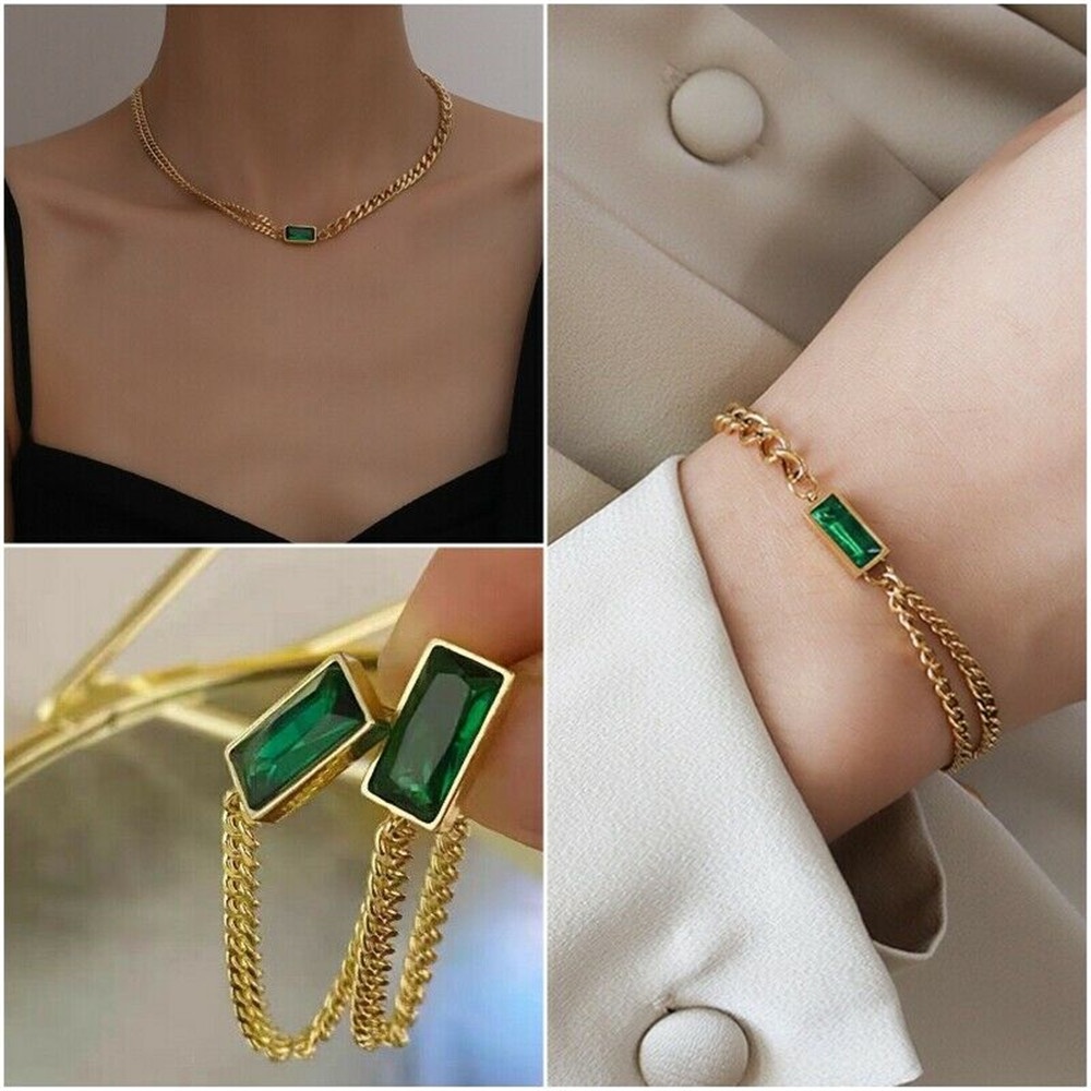 1pc Gelang Rantai Emerald Untuk Aksesoris Wanita