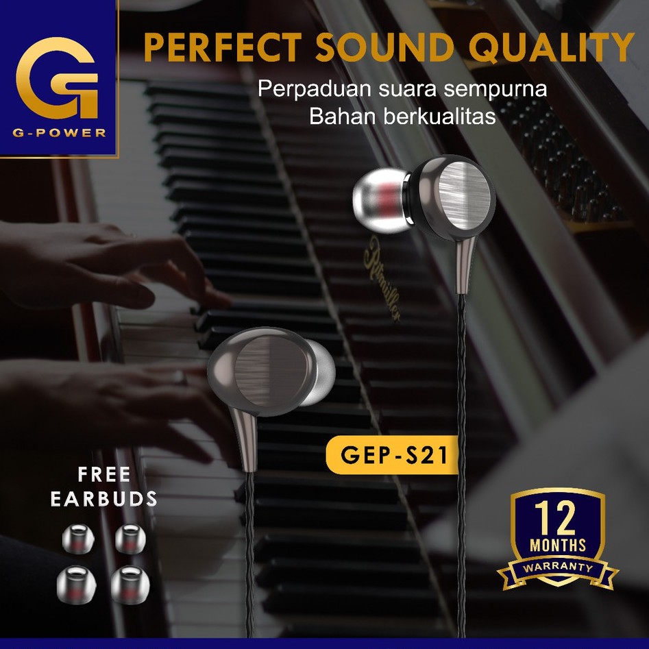 GPOWER EARPHONE HEADSET HANDSFREE GEP S21 GARANSI RESMI 1TAHUN IN EAR EARBUDS