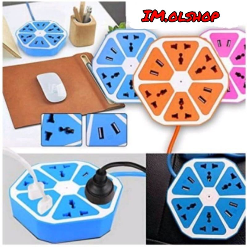 Stop Kontak USB HEXAGON SOCKET+2USB+4colokan⭐IM.Olshop⭐