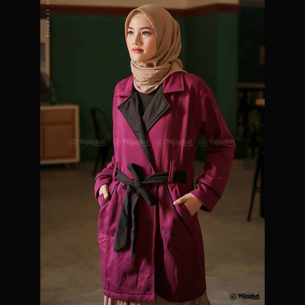 Jaket Jacket Panjang Wanita Cewek Muslimah Hijabers Fleece Kekinian Hijacket Jeket Fashion Modis ELN-Ungu