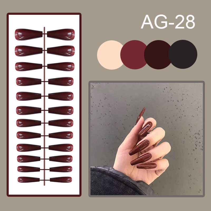 24pcs / Set Kuku Palsu Panjang Bentuk Trapesium Bahan Akrilik Warna Solid Untuk Nail Art