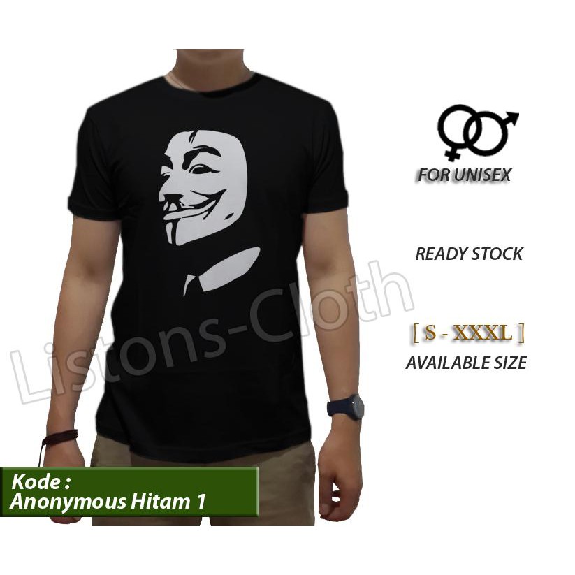 Kaos distro anonymous hacker hitam 1 baju cowok pakaian pria tshirt unik