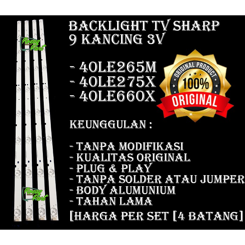 BOHLAM LED Backlight TV Sharp 40 inc inchi Type LC 40LE660 X 9 Led 3 Volt