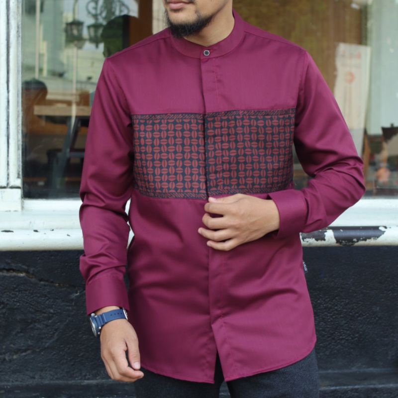 KOKO KURTA LENGAN PANJANG BAHAN TOYOBO kombinasi songket WARNA PUTIH   ABU MAROON HIJAU BOTOL NAVY HITAM  M L XL