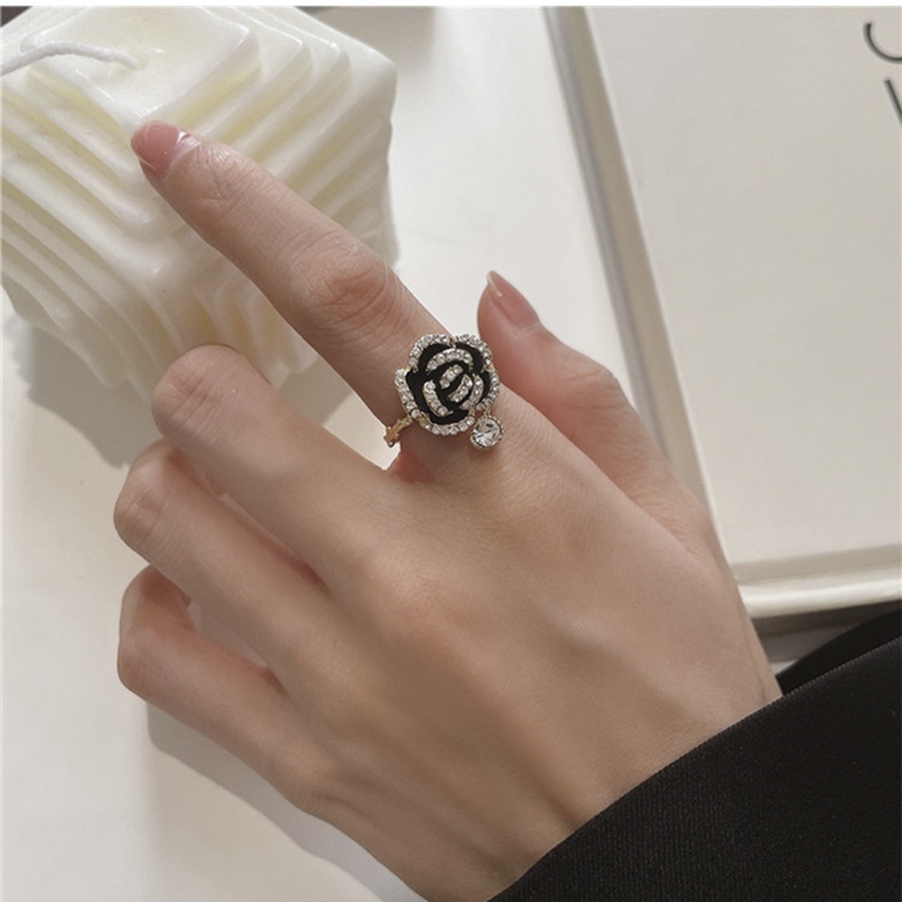 【COD Tangding】Cincin Model Terbuka Desain Bunga Camellia Gaya Korea Untuk Wanita