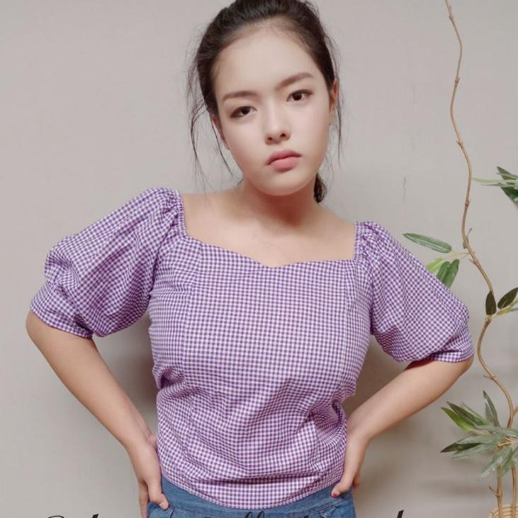 Aurel Top |  Atasan Sabrina Kerut |Blouse Lengan Balon Oversize | Crop Top Korea Murah