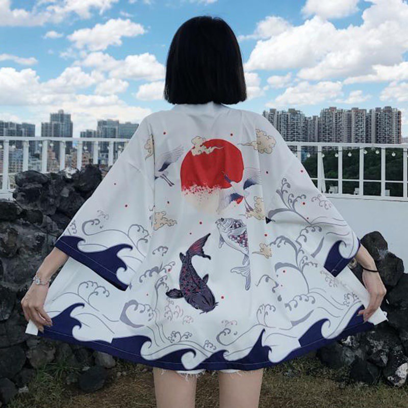 Baju Kimono Pria Japanese Kimono Traditional Clothing Crane Carp Anime Kimono Dress Shirts Women Sam